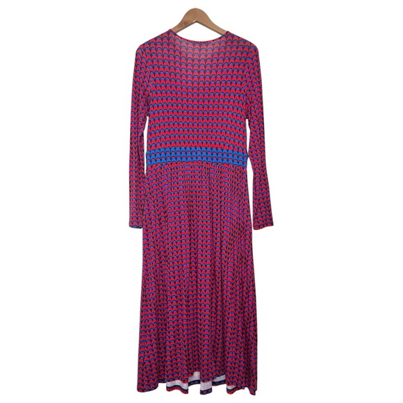 Boden Thea Long Sleeve Midi Dress Size 8 Regular Red Blue Modern Geometric Print - Picture 6 of 15
